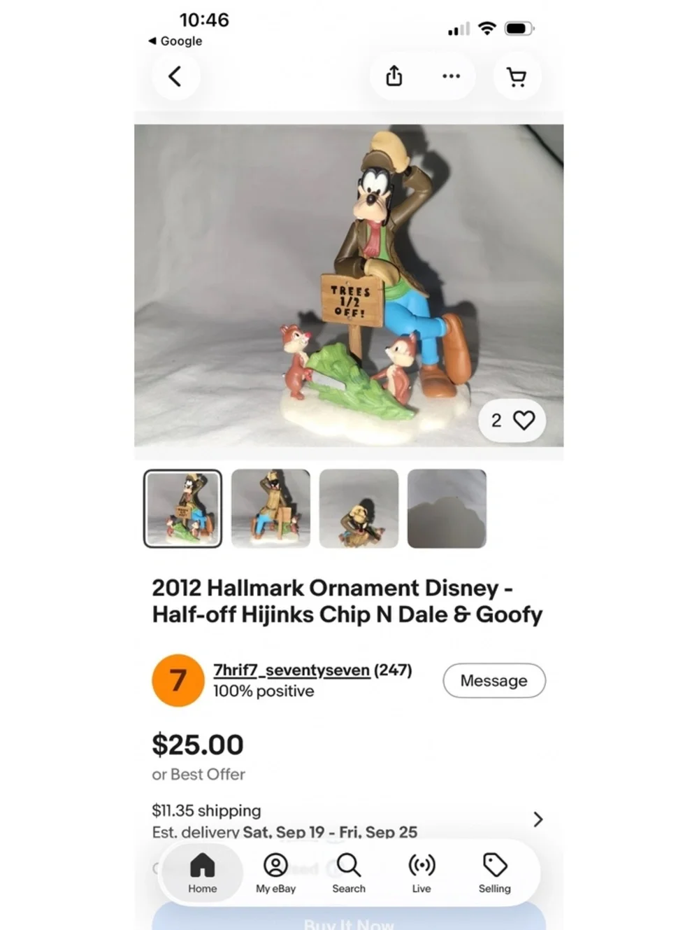 2012 Hallmark Keepsake Ornament Disney Half-off Hijinks Featuring Goofy, Chip, &